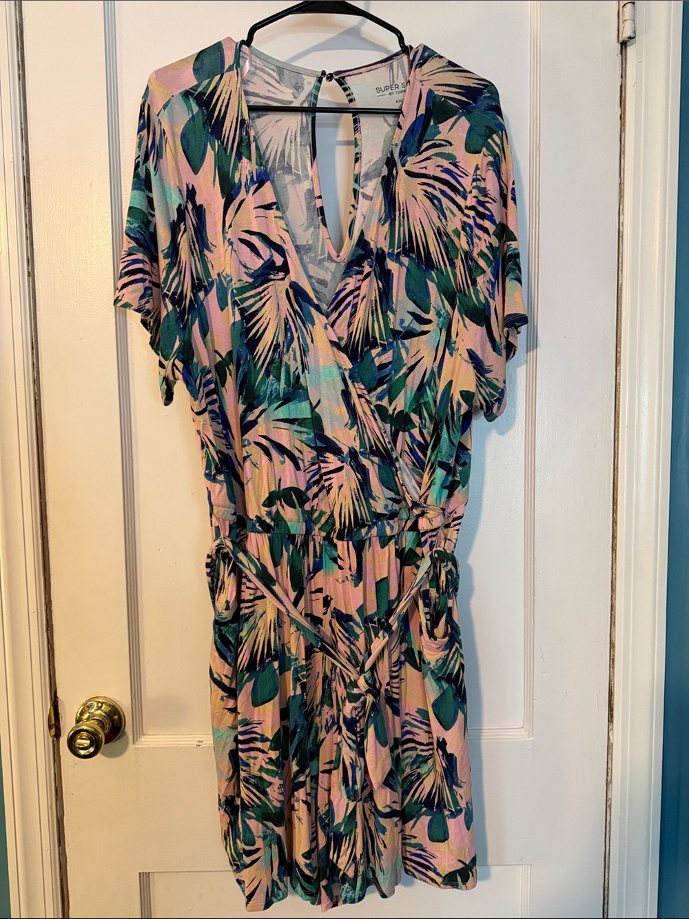 torrid Pink Tropical Leaf Surplice Romper